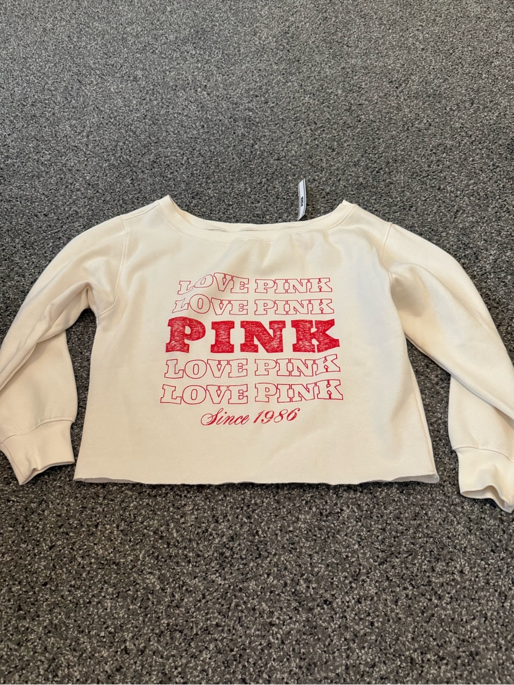PINK Victoria's Secret Cream Sweatshirt with Pink Logo Print